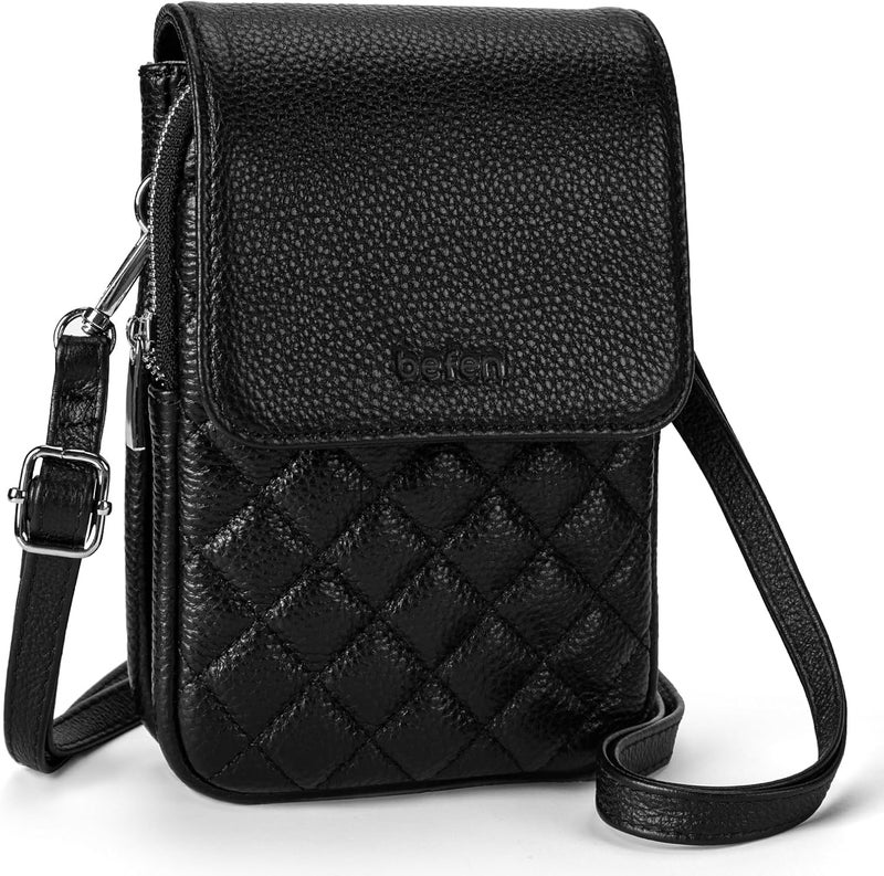 befen Genuine Leather Small Crossbody Bags for Women, Cell Phone Cross body Purse Bag with RFID Blocking Card Slots - Image 1